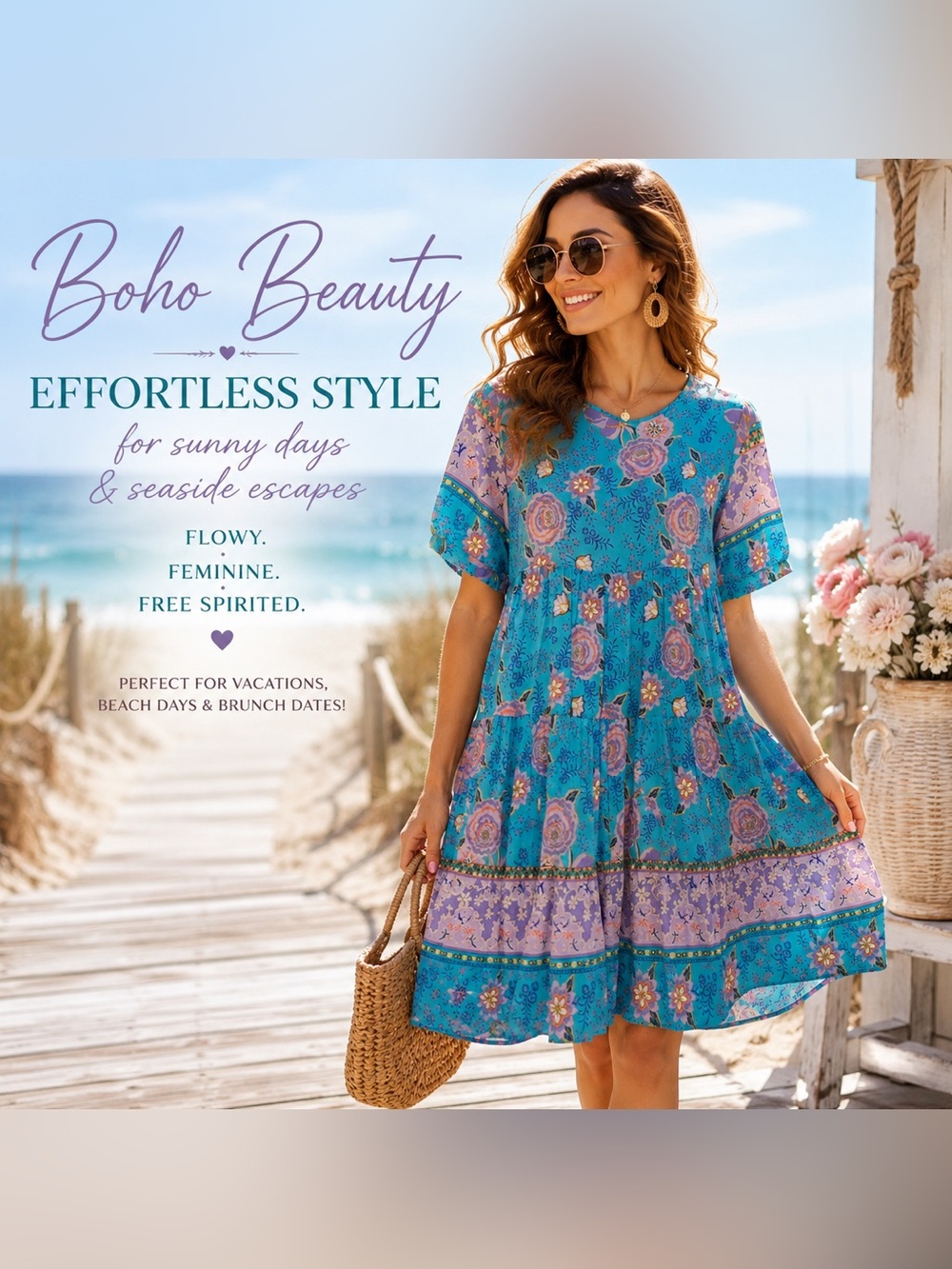 Last Queen Paris Floral Boho Tiered Midi Dress S/M 100% Viscose garden Party